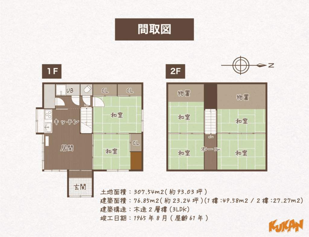 中富良野の不動産投資や別荘に最適な木造2階建て中古戸建て物件の日本語表記の間取り図