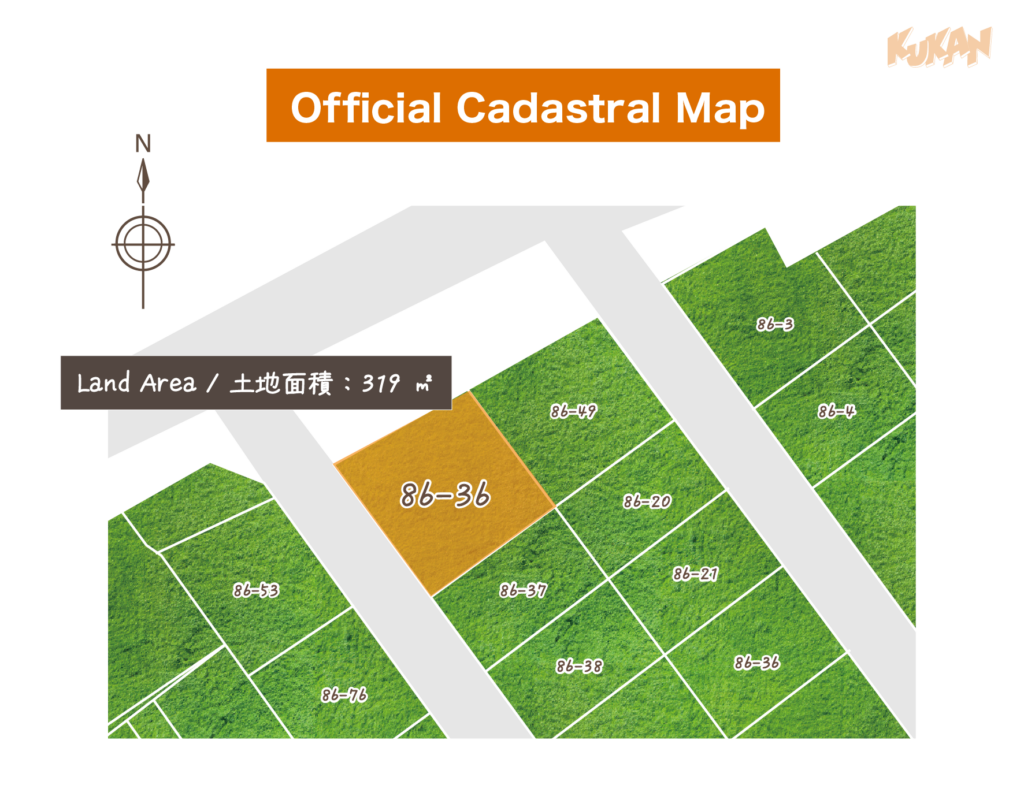 土地面積319平米の区画を示すホテル許認可・民泊運営向けの洞爺湖投資売地公図