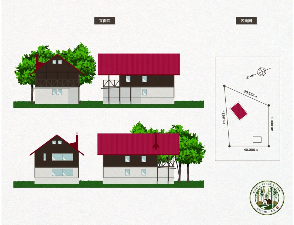 旅館業許可取得時の建物立面図。建物の構造と外観。