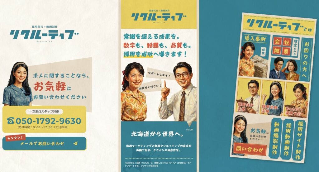 リクルーティブのサービス案内と問い合わせ窓口。富良野の地方採用や採用DXを支援するWEBデザイン。