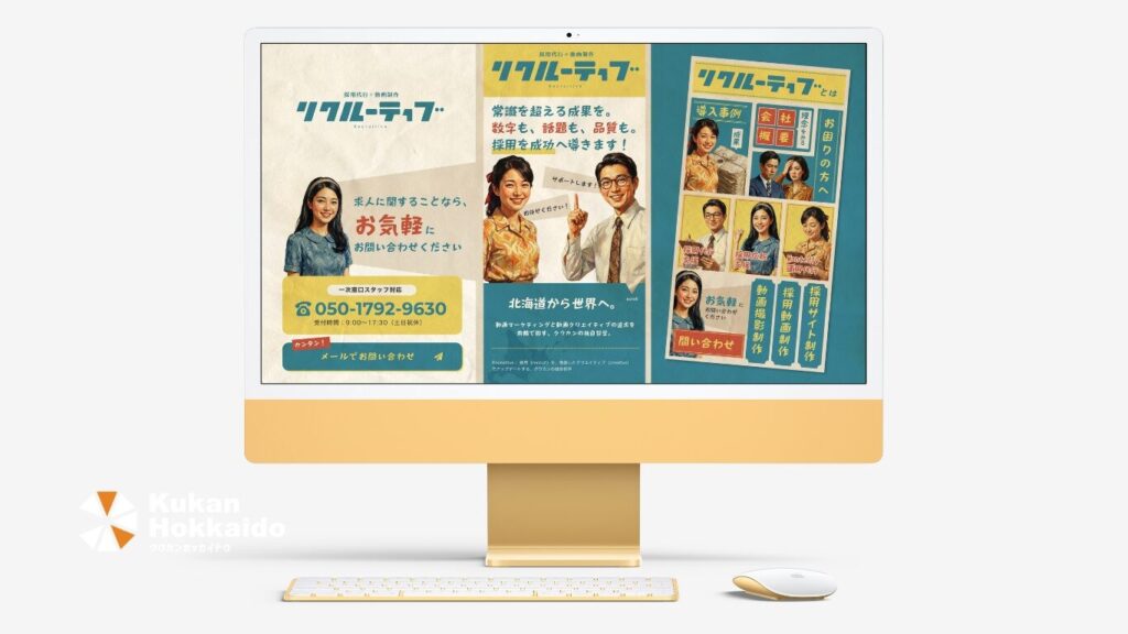 採用代行サービス「リクルーティブ」のWebサイト制作実績。採用成功を導く求人サイトと動画デザイン。
