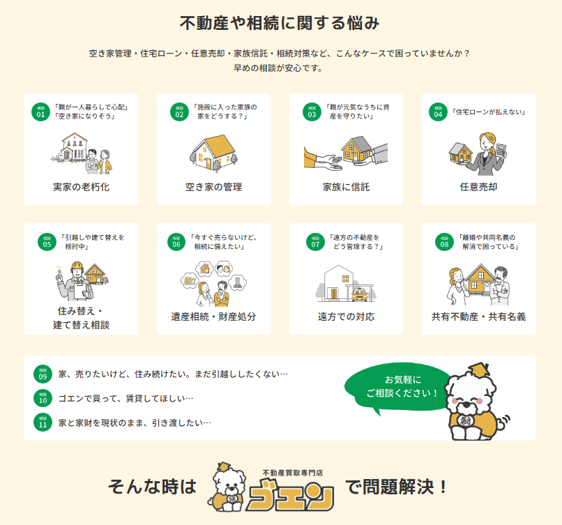 整理富良野空屋管理、遺產繼承與老屋處置等各項房產與繼承難題的「GOEN不動產收購專門店」服務案例圖解