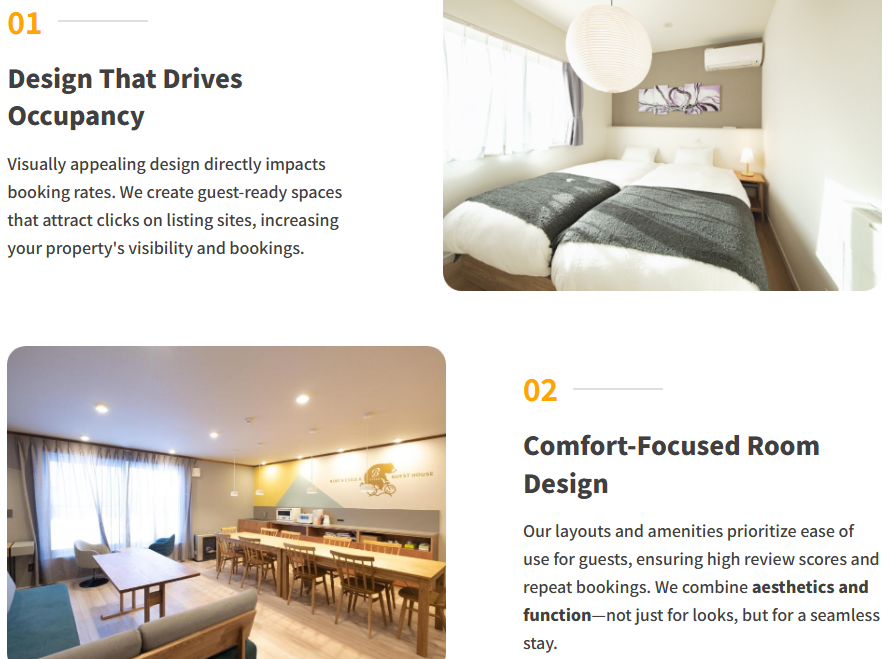 Interior design for high-occupancy rental properties targeting foreign real estate investors in Sapporo, Niseko, and Furano.