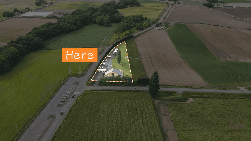 Aerial view showing the site area of resort development land for sale near Biei's Ken & Mary Tree in Hokkaido