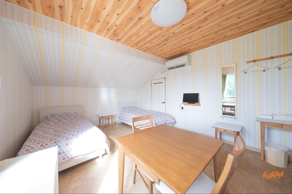 Guest room interior of the building on resort development land near Biei's Ken & Mary Tree in Hokkaido