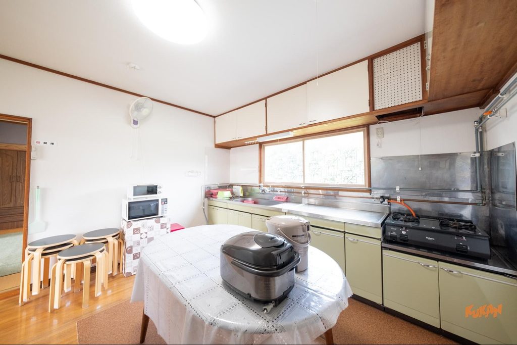 Kitchen space of the building on resort development land near Biei's Ken & Mary Tree in Hokkaido